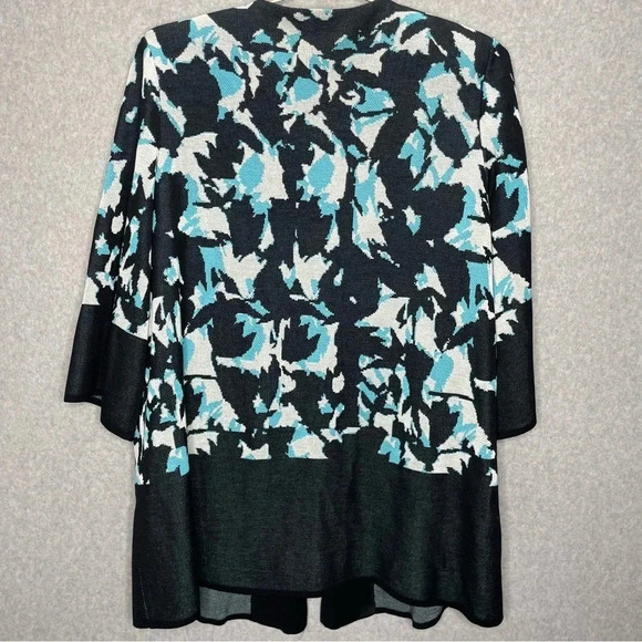 Misook Fly-Away 3/4 Sleeve Abstract Print Open Front Sweater Jacket - Picture 6 of 6